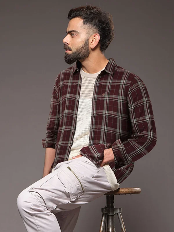 Wrogn Textured Dobby Cotton Shirt | Maroon